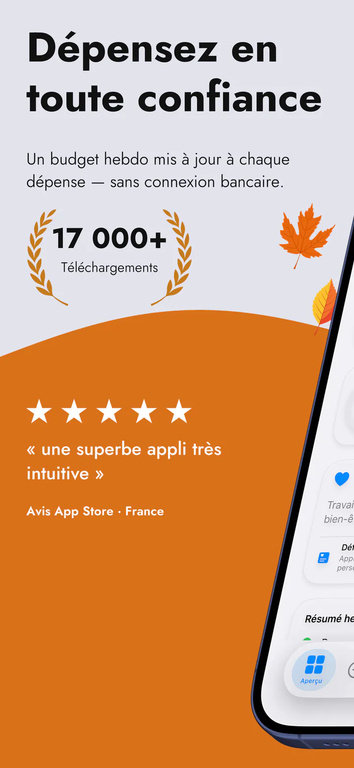 L'écran d'accueil de l'application, indiquant ce qu'il reste à dépenser cette semaine